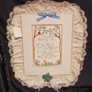 Decorative Lace Wall Hanging with Blue Bow